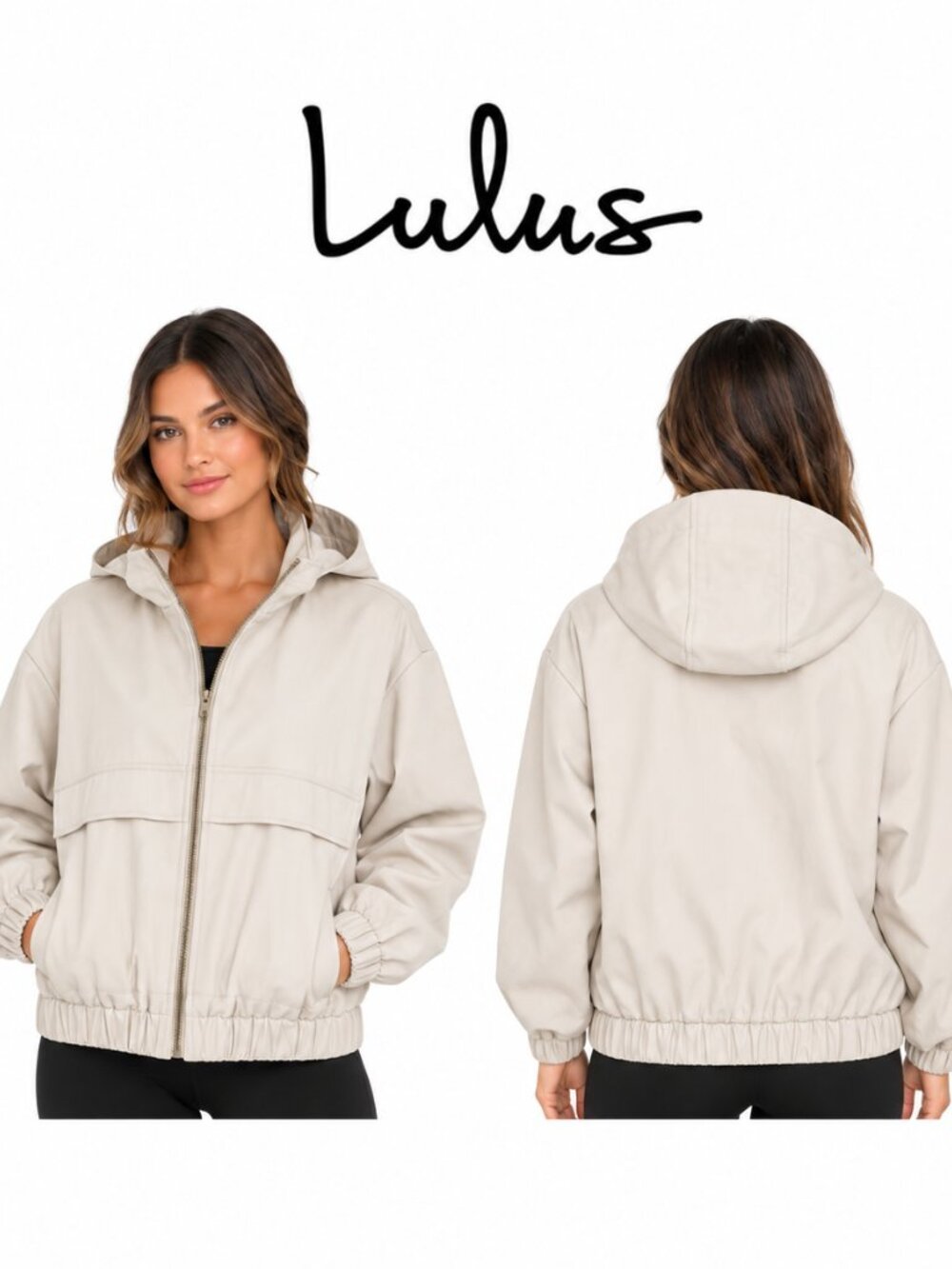 Lulus Vegan Leather Hooded Bomber Jacket Beige Cream Small 120J1033
